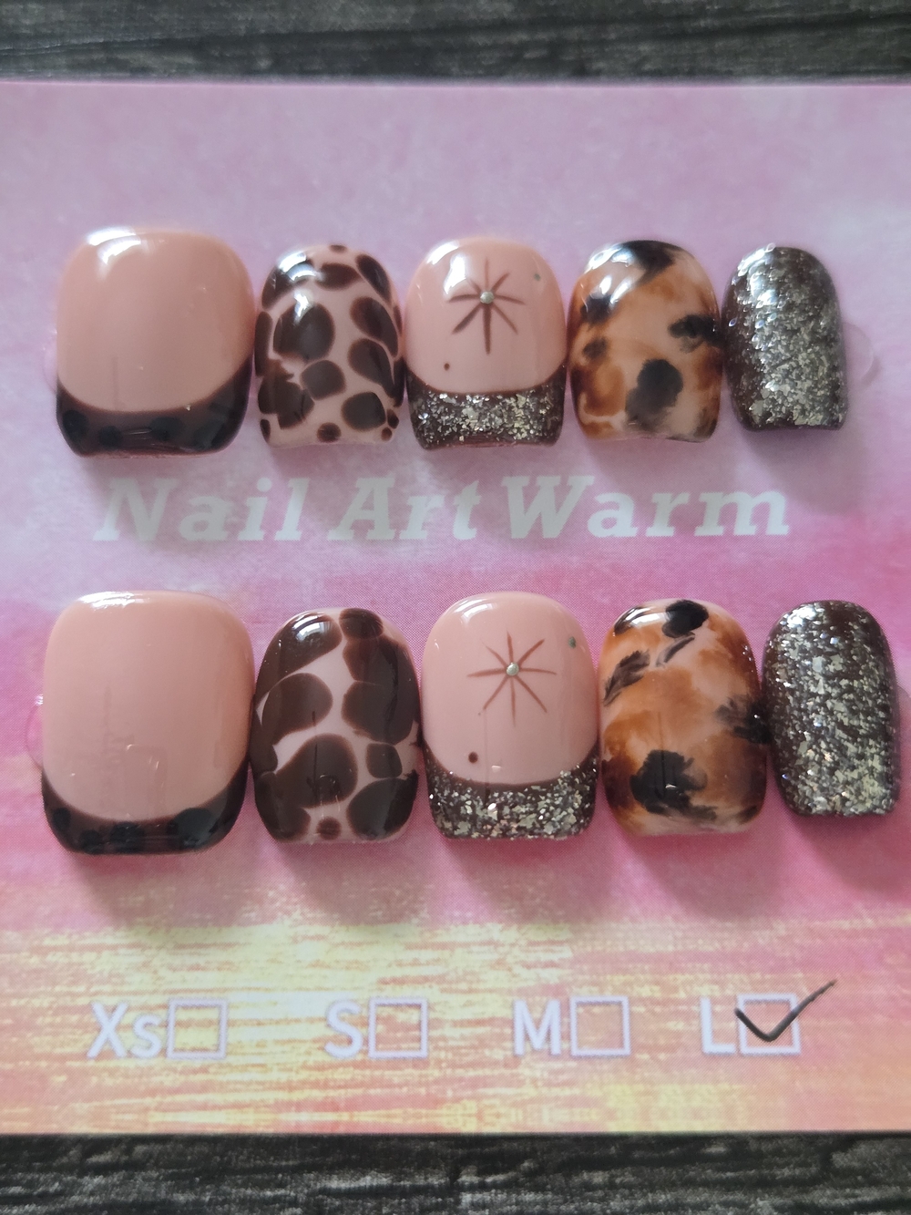 Pink Animal Print Press-On Nails Medium NWT 1.5 In Length - Picture 2 of 3